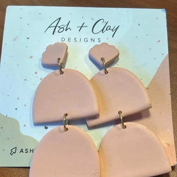 Pink Passion Half Shell Dangle Drop Clay Earrings - Picture 3 of 7